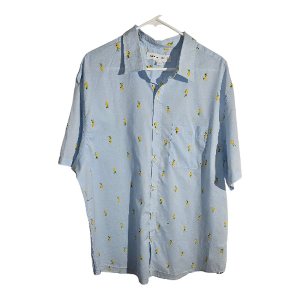 Old Navy Blue Pineapple Button Up Shirt Mens Size XXL
